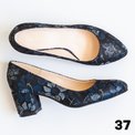 Pantofi dama din piele naturala imprimata cu flori bleumarin