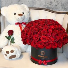 100 Red Roses FlorPassion Box Teddy Bear | Valentines Day Luxury Gift | Send Roses to Milan Como Monza